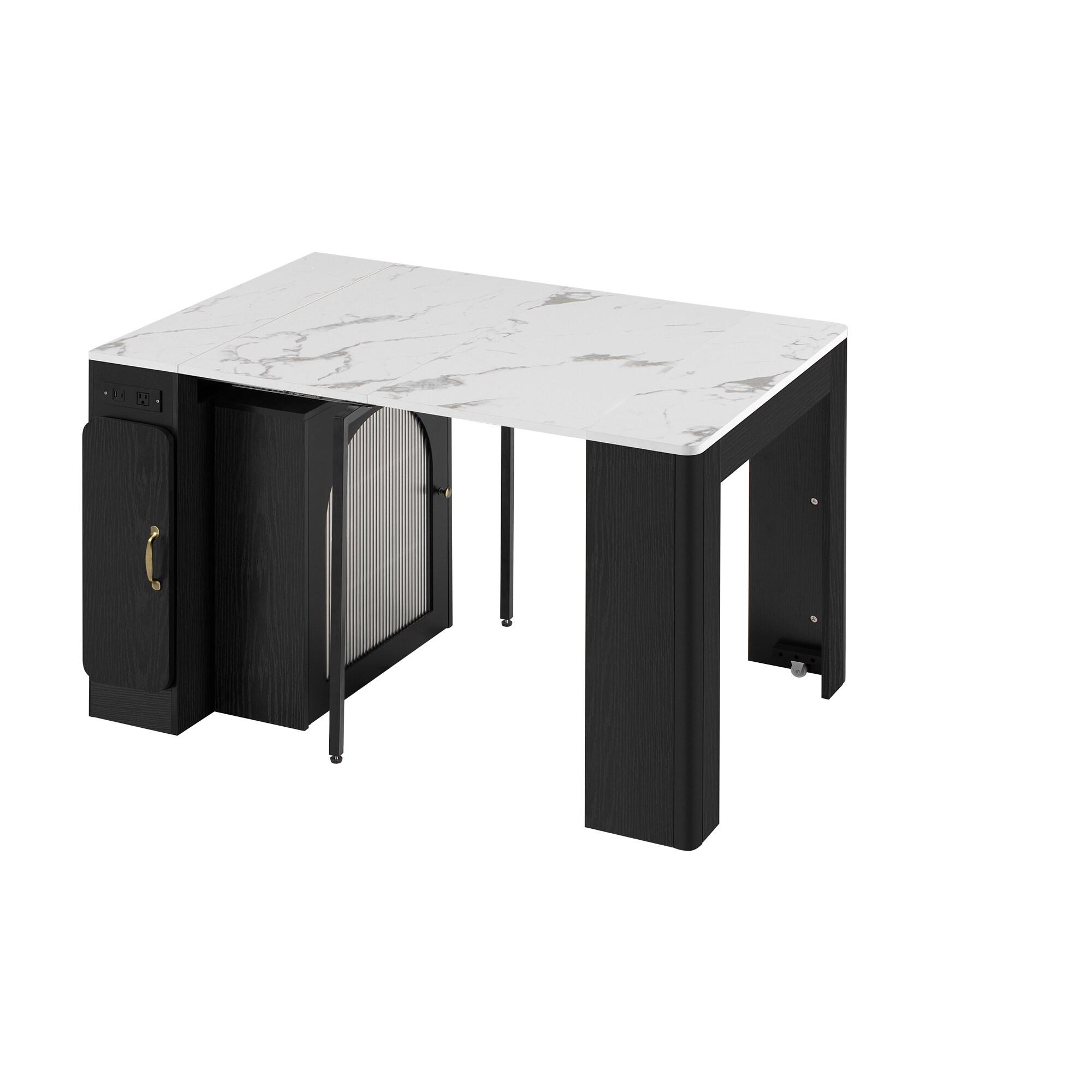 Modern Extendable Dining Table with Rolling Wheels and Integrated