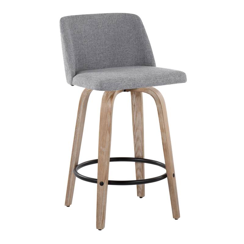 Carson Carrington Vallberga 26" Fixed-Height Counter Stool With Whitewashed Wood Base (Set of 2) - Grey Fabric/Whitewashed/Round Black Footrest