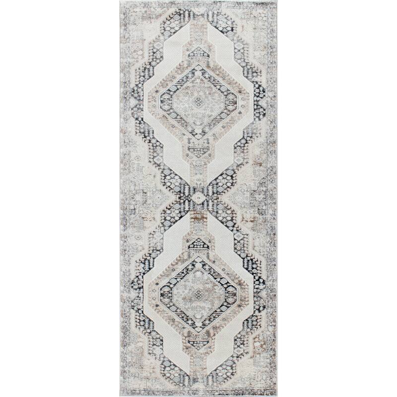 Omari Collection Cream/Grey Abstract Traditional Area Rug