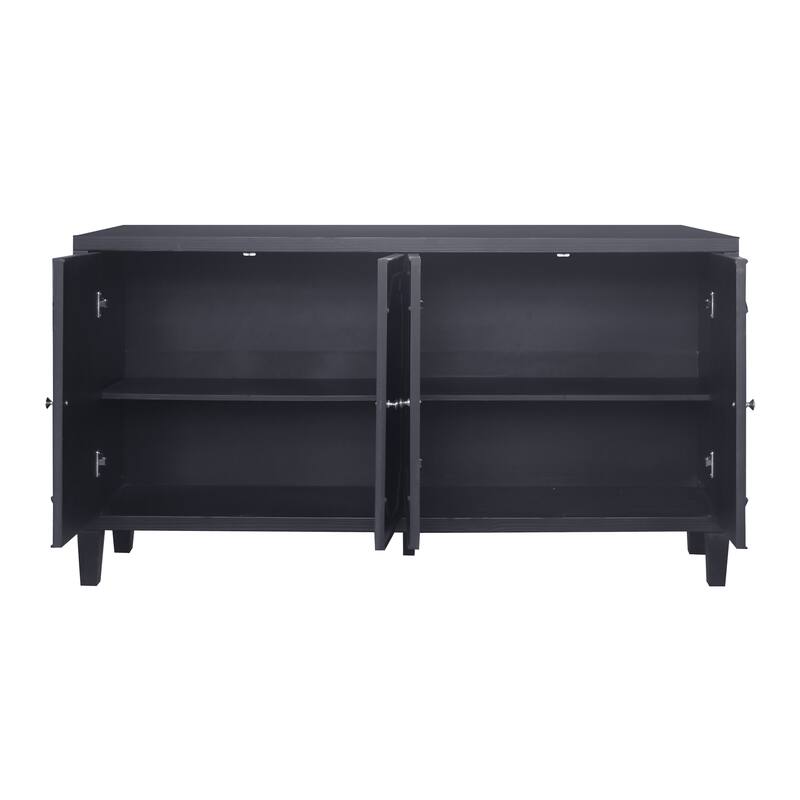 64.57" 4 Door Black Wooden Storage Sideboard Buffet for Living Room