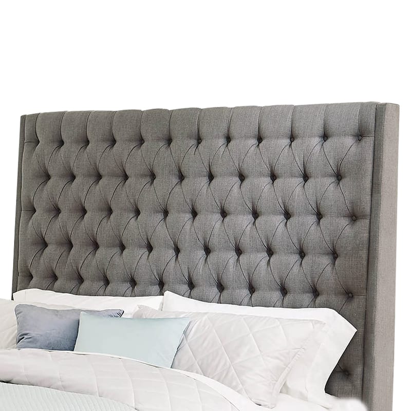 Fabric Upholstered Wooden Queen Size Bed with Button Tufted Details, Gray