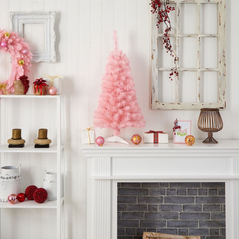 3ft. Pink Artificial Christmas Tree with 50 LED Lights & 118 Branches - Playful Festive Holiday X-Mas Accent