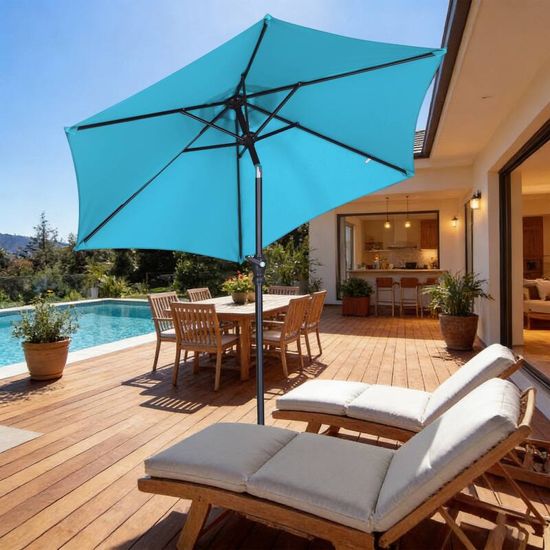 Ainfox 7.5ft Patio Umbrella Push Button Tilt Outdoor Market Umbrella Without Base - Blue