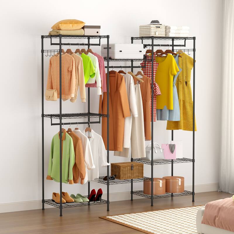 Portable Closet Wardrobe, Adjustable Freestanding Clothing Rack for Bedroom, Cloakroom, Black - Black