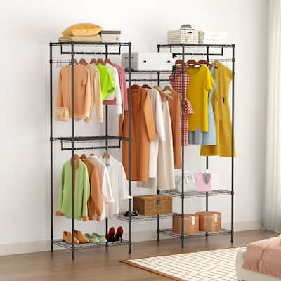 Portable Closet Wardrobe, Adjustable Freestanding Clothing Rack for Bedroom, Cloakroom, Black