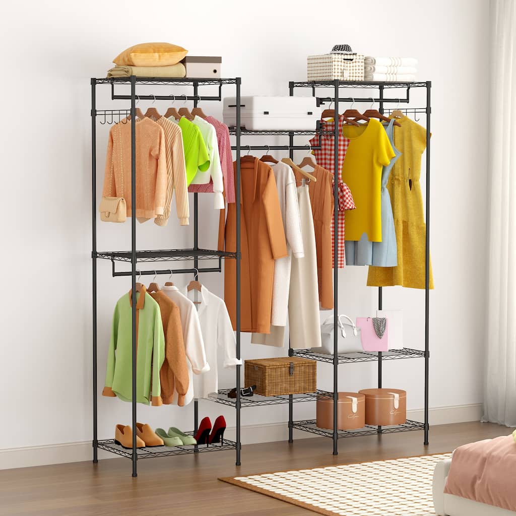 Portable Closet Wardrobe, Adjustable Freestanding Clothing Rack for Bedroom, Cloakroom, Black