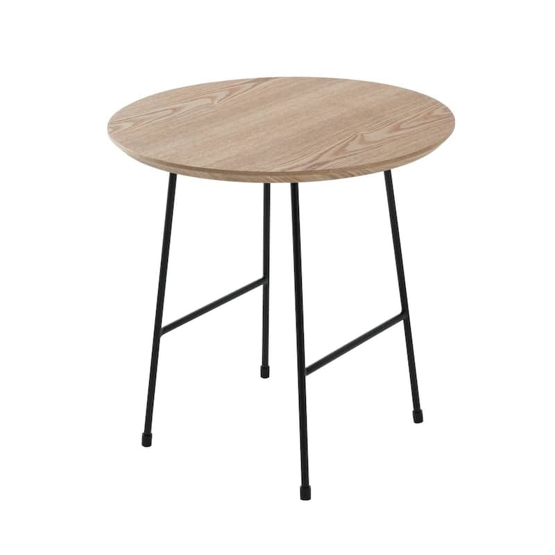 Rossmore Round Side Table MDF Wood Tabletop and Stainless Steel Frame Accent End Tables - Natural Wood