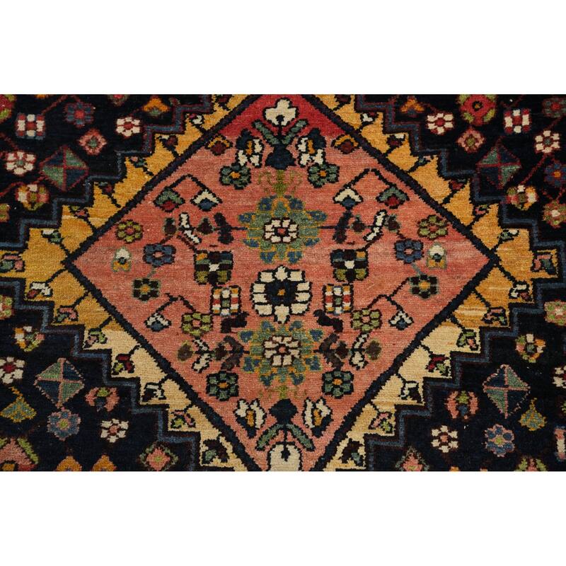 Hand Knotted Oriental 100% Wool Carpet Traditional Floral Black Bakhtiari Runner Rug - 14' 7'' X 3' 9''