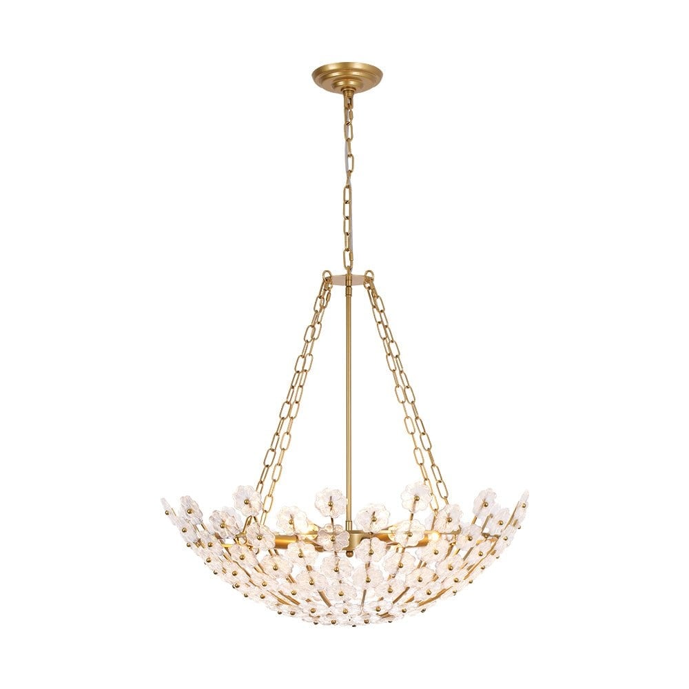 Mid-Century Modern 6-Light Glass Blossom Round Cage Chandelier