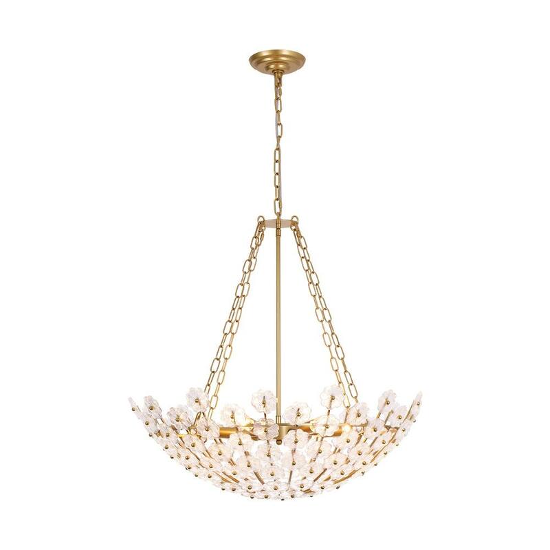 Mid-Century Modern 6-Light Glass Blossom Round Cage Chandelier