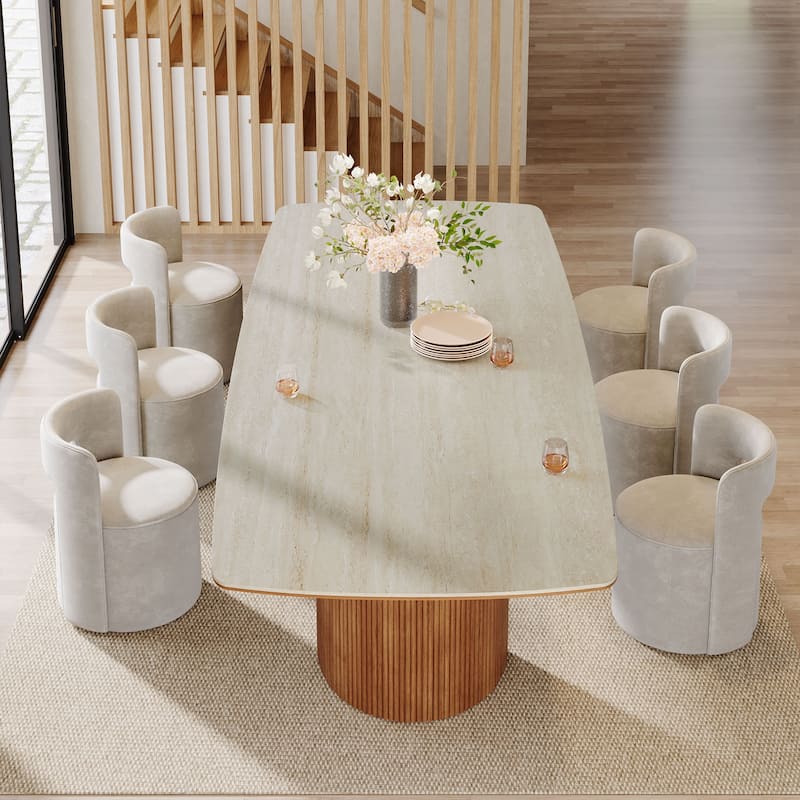 78.8-inch Large Dining Table with Travertine Slab Top for Kitchen Dining Room