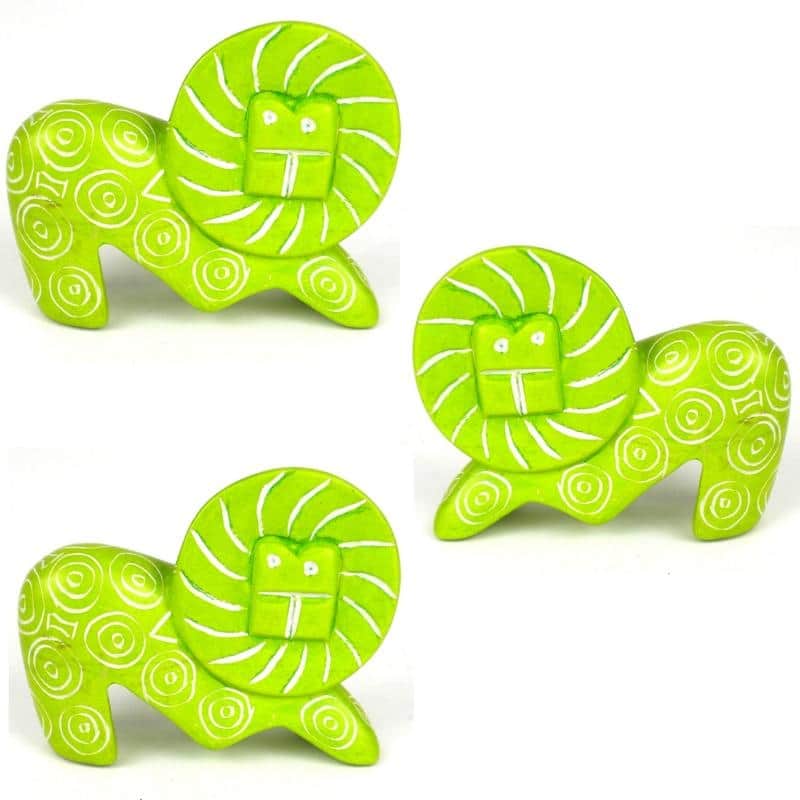 Small Soapstone Lion Figurine - Set of 3, Lime Green