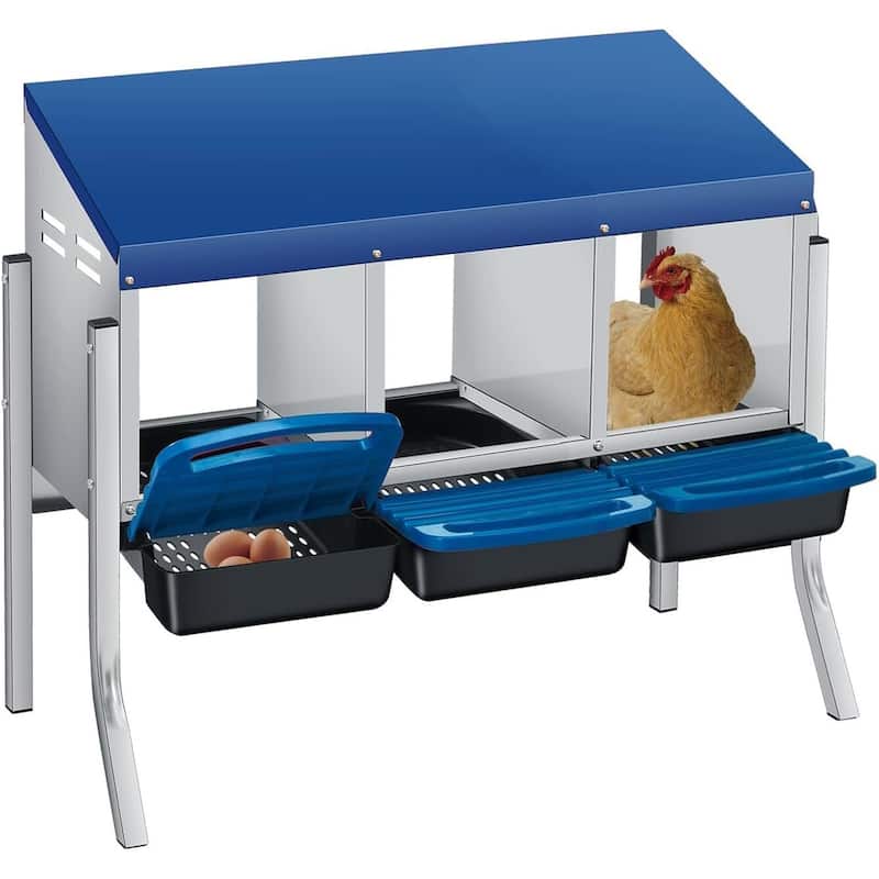 3 Holes Egg-Laying Boxes Nesting Boxes for Chickens Coops with Legs - Blue