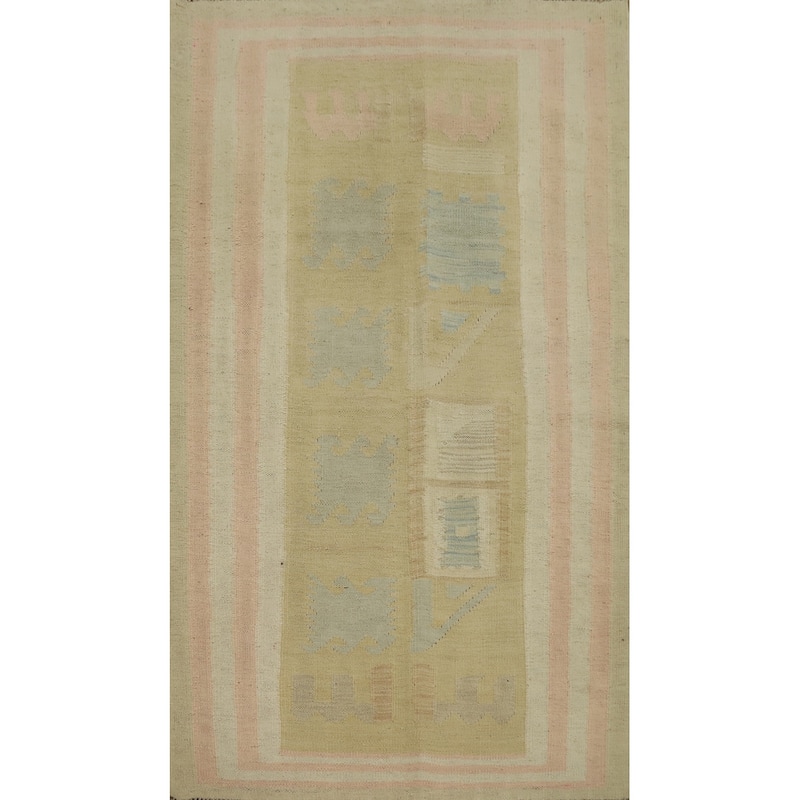 Hand Woven Oriental 100% Wool Carpet Southwestern Tribal Yellow & Gold Kilim Area Rug - 4' 9'' X 3' 2''