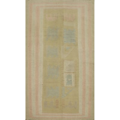 Hand Woven Oriental 100% Wool Carpet Southwestern Tribal Yellow & Gold Kilim Area Rug - 4' 9'' X 3' 2''