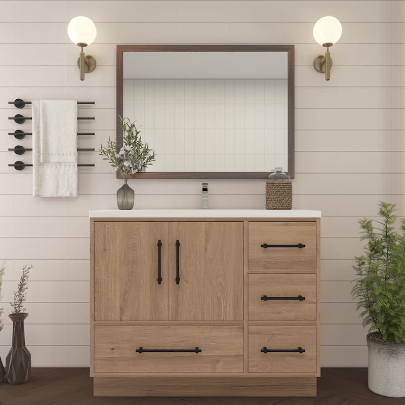 Victoria 42'' R Drawer Freestanding Vanity with Reinforced Acrylic Sink - 41.5 - Oak Finish - Red Oak