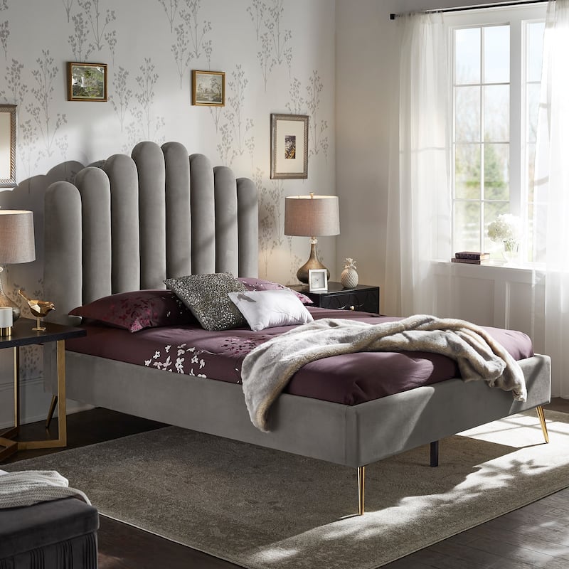 Eggleston Art Deco Velvet Upholstered Platform Bed by iNSPIRE Q Bold - Full
