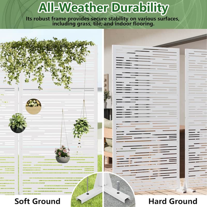Outdoor Privacy Screen with Stand for Patio Garden Metal Fence Set of 2
