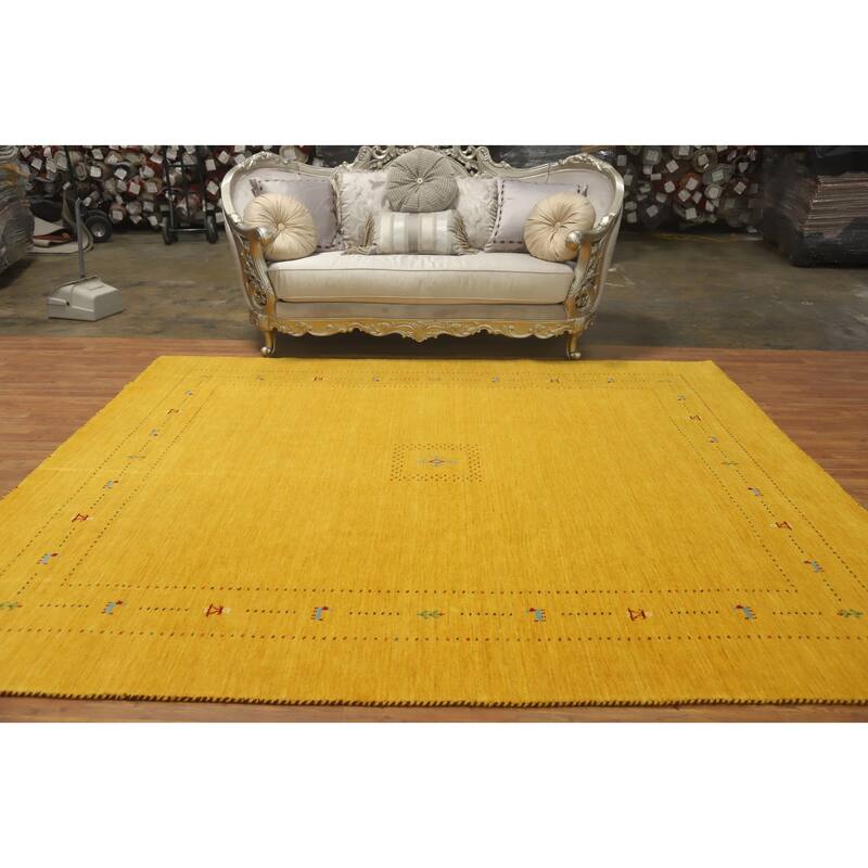 Hand Knotted Oriental 100% Wool Carpet Tribal Animal Pictorial Yellow & Gold Gabbeh Area Rug - 9' 9'' X 8' 0''