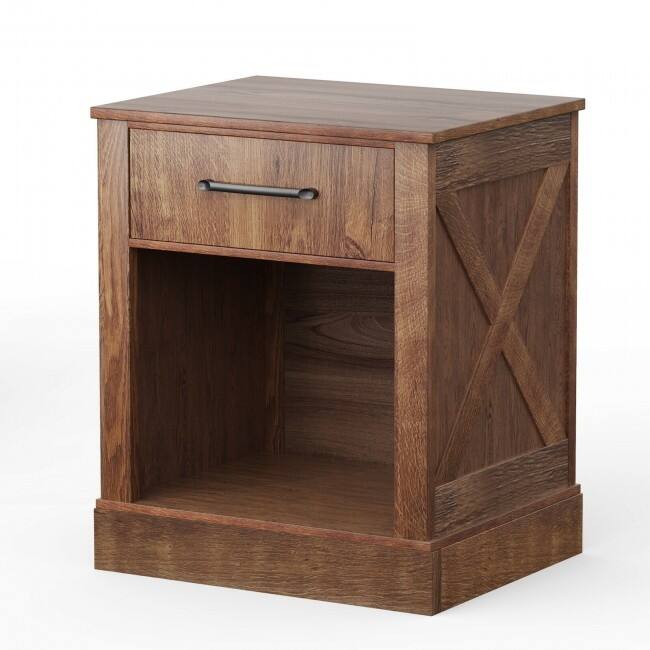 Compact Nightstand with Drawer and Shelf - Brown