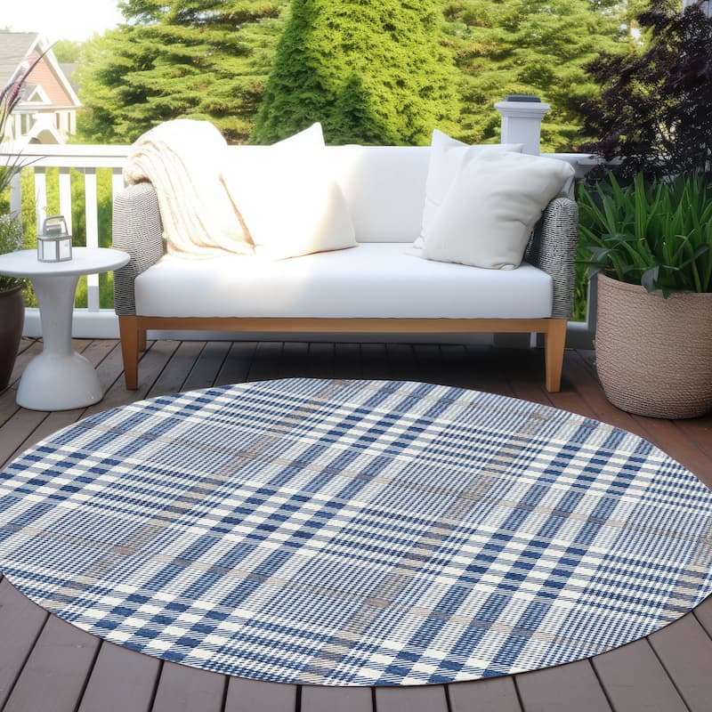 Machine Washable Indoor/ Outdoor Plaid Chantille Rug