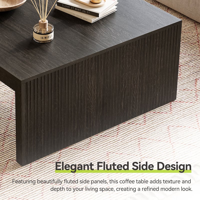 Mid-Century Modern Square Coffee Table, 39.4-Inch Fluted Coffee Table