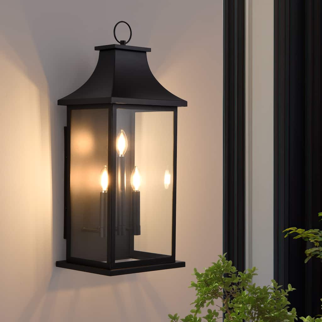 Vintage Outdoor Wall Light Fixture,28in&3-Light Glass Lantern,Weather Resistant Fixture for Front Door/Yard/Patio - 28 inch