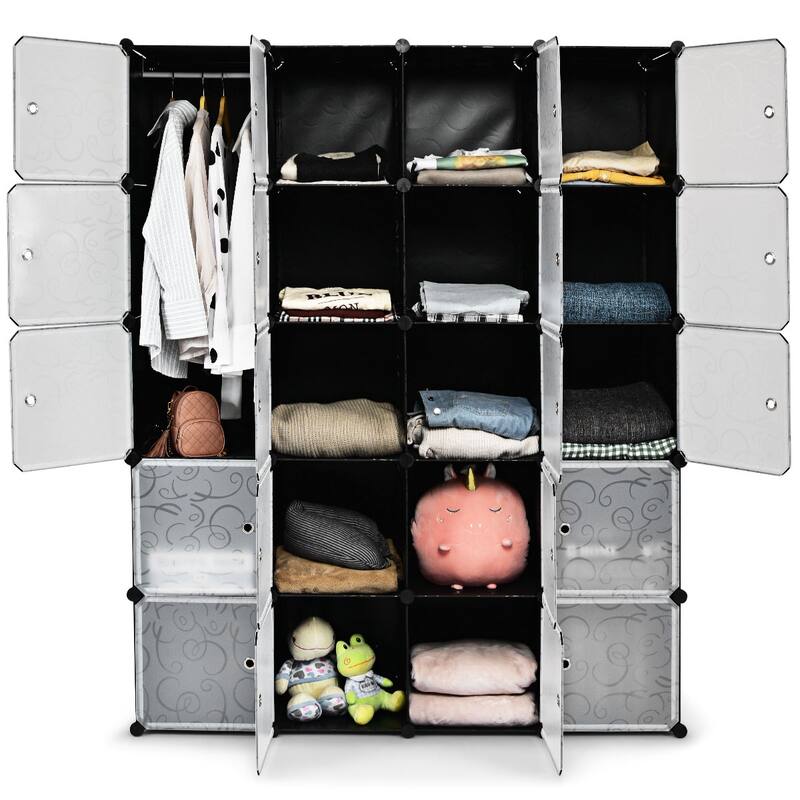 Costway DIY 20 Cube Portable Closet Storage Organizer Clothes Wardrobe - Grey - 57''x18''x70'' (L x W x H)