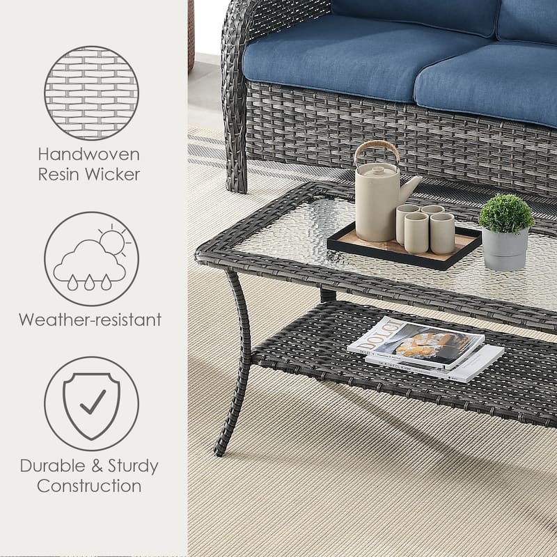 Outdoor Wicker Coffee Table with Glass Top