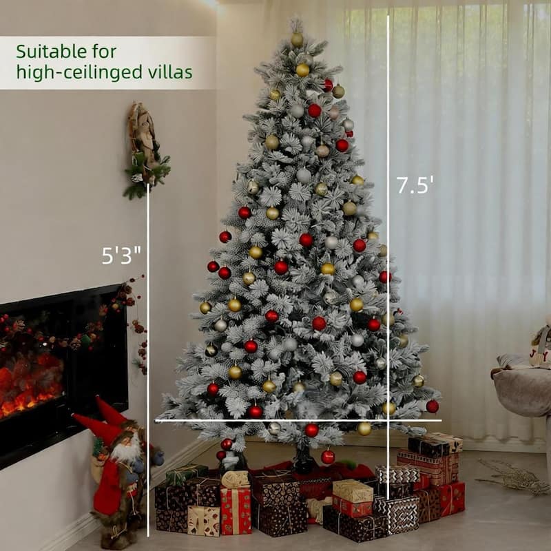 Christmas Tree,Flocked Artificial Christmas Tree with Clear Lights, Tips, Metal Stand for Home - Green