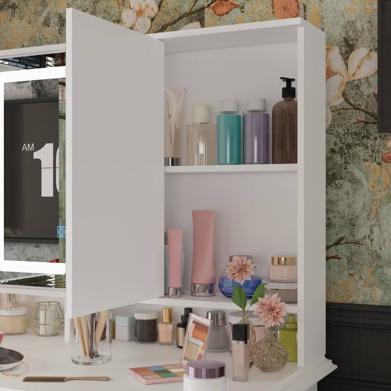 White Makeup Vanity Desk with LED Mirror, 9-Drawer Vanity Table with Storage Cabinets for Bedroom