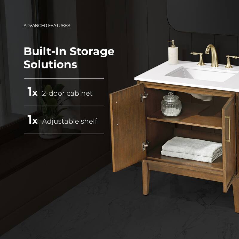 OVE Kira Warm Walnut Bathroom Vanity with White Engineered Stone Top