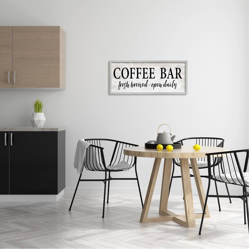 Stupell Coffee Bar Open Sign Rustic Grain Pattern Framed Wall Art, Design by Lettered and Lined - Off-White
