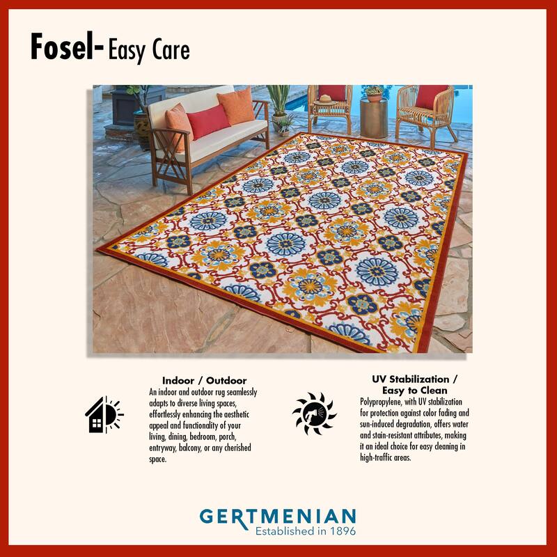 Gertmenian Fosel Arasi Red Ivory Bohemian Mandala High-Low Indoor/ Outdoor Area Rug