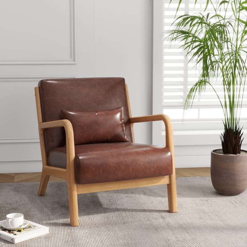 Mid Century Solid Wood Upholstered Accent Chair