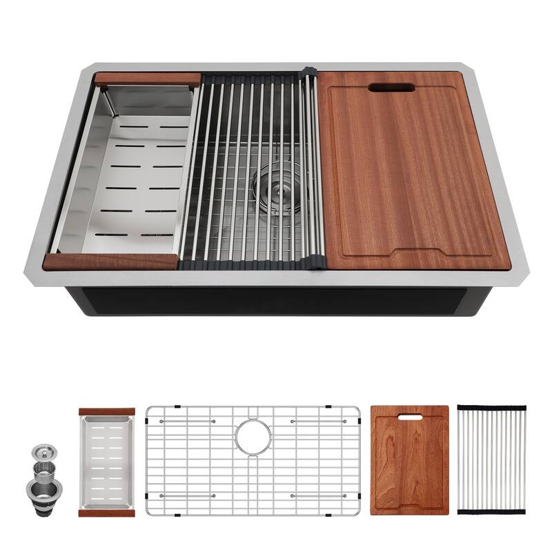 30" Undermount 16 Gauge Single Bowl Stainless Steel Smart Digital Kitchen Sink in Brushed Nickel - 30'' x 19'' x 9''