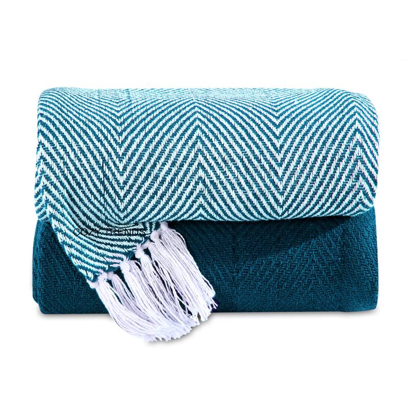 Cotton Throw Blankets All-Season Medium Weight | Set of 2 | Chevron Design (50''x60'')