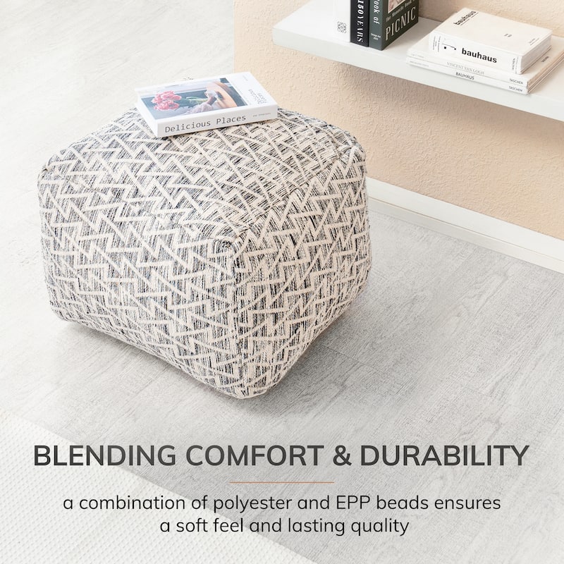 Jani Lafayette 22- inch Square Black Pouf Ottoman - Handmade Footrest for Living Room, Bedroom, Patio