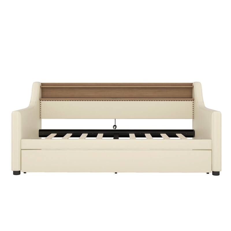 Modern Twin Size Upholstered Daybed with Trundle and Charging Station