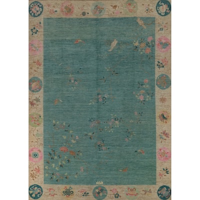 Vegetable Dye Art Deco Turkish Area Rug Handmade Wool Carpet - 9'1" x 11'10"