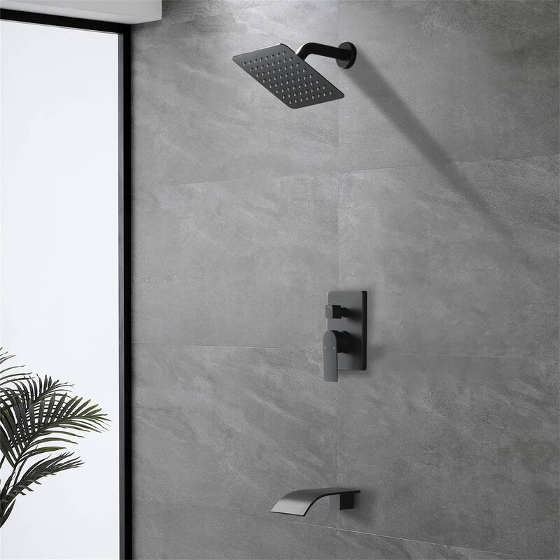 Tub Shower Faucet With Rough-in Valve Wall Mounted Shower System With Tub Spout Modern 8 Inch Rainfall Shower Head Kit Set