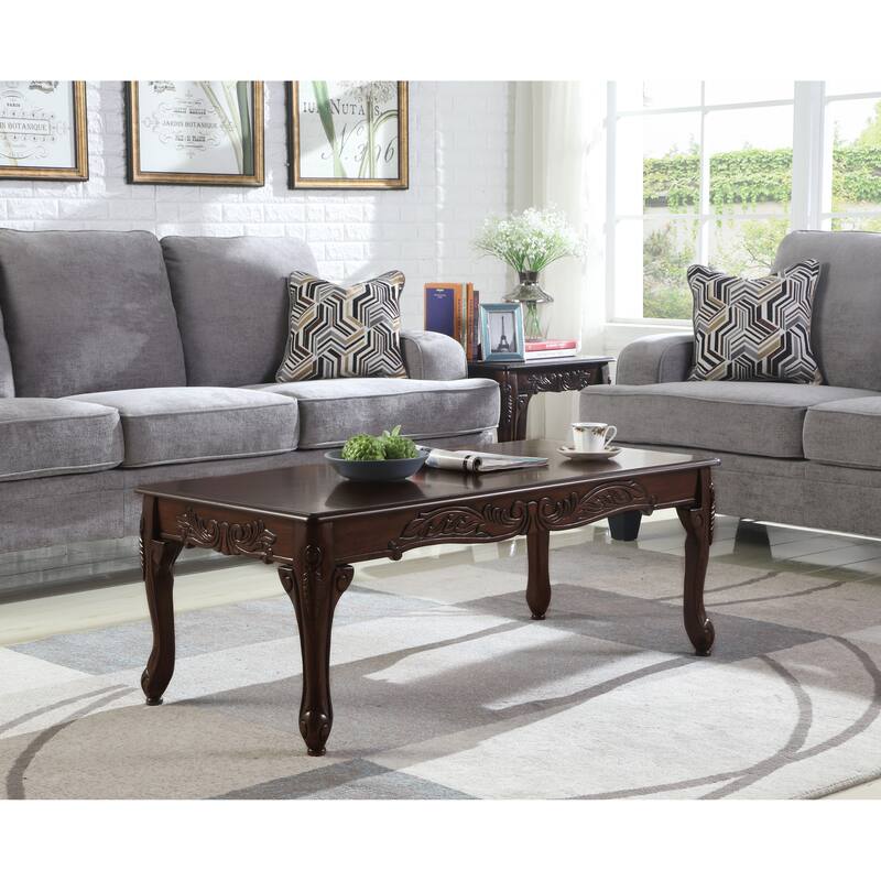 48" Traditional Wooden Coffee Table with Detailed Claw Feet for Living Room - Brown