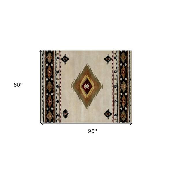 5' x 8' Ivory and Black Southwestern Hand Tufted Non Skid Area Rug 5' x 8' Ivory and Black Southwestern Hand Tufted Non Skid Area Rug