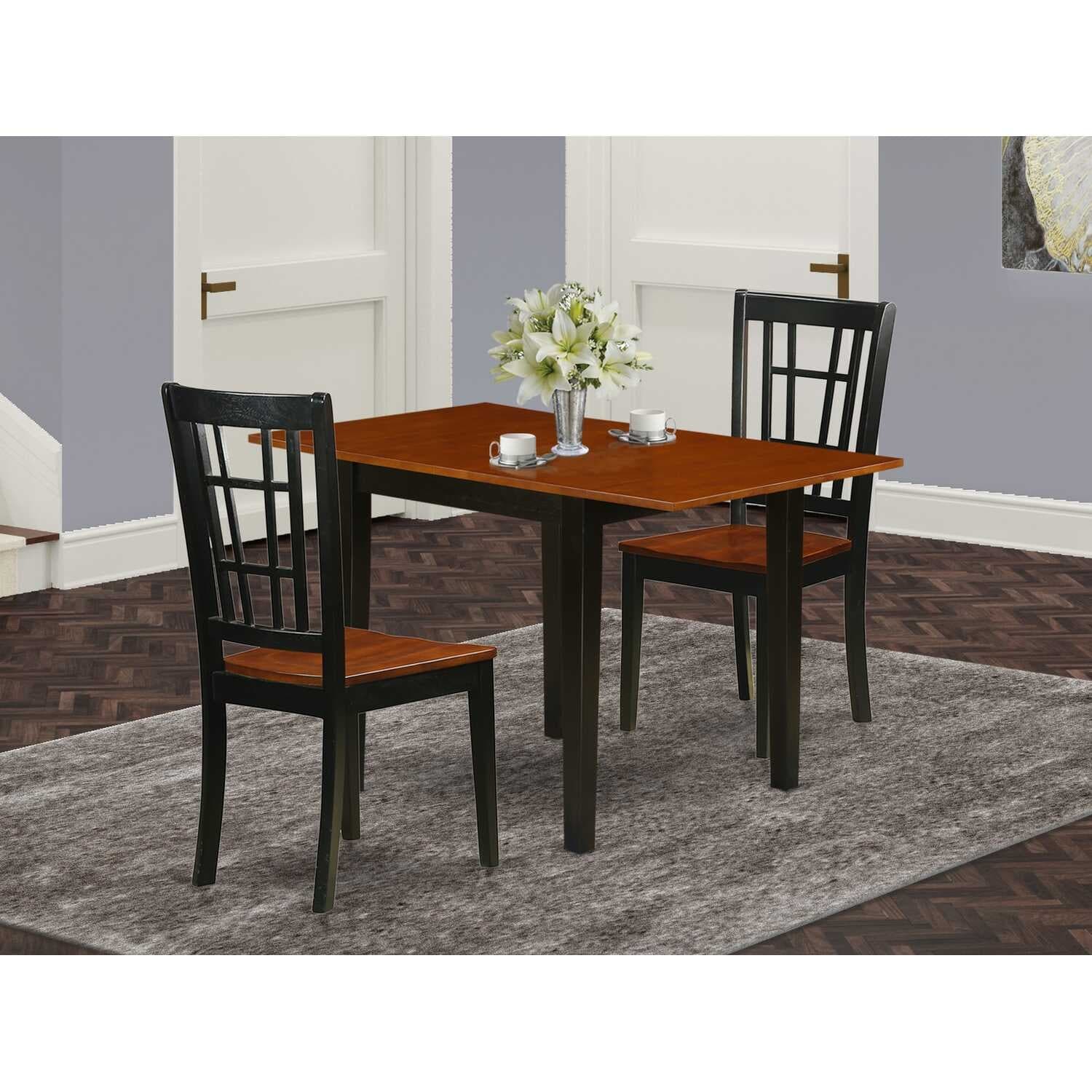 3-Piece Black and Cherry Finish Solid Wood Top Dining Table Set