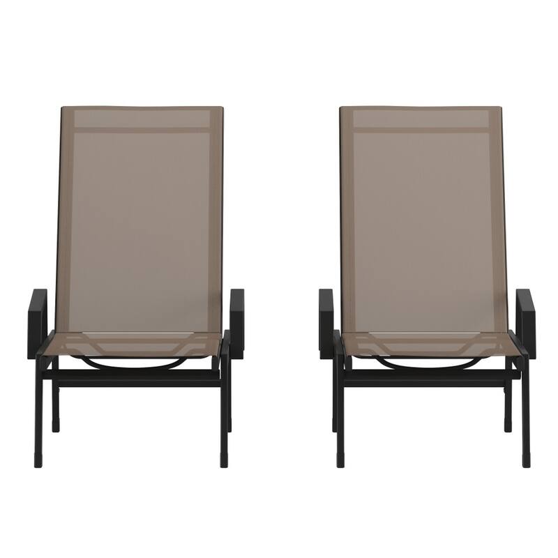 Set of 2 All-Weather Textilene Adjustable Chaise Lounge Chairs with Arms