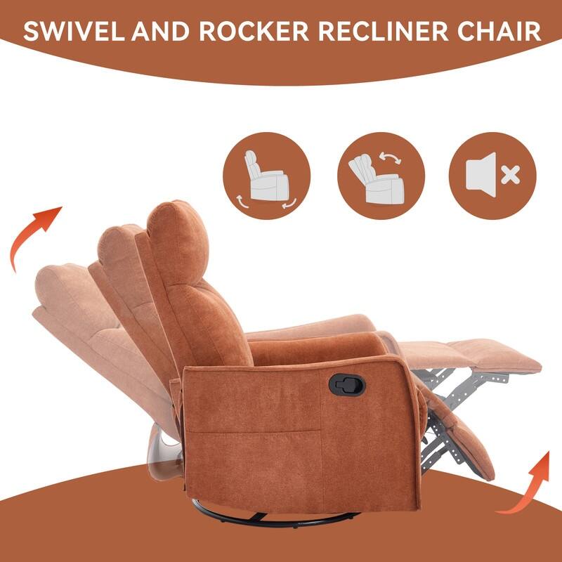 Heat Massage Manual Recliner Chair with Rocker and Swivel in Fabric for Living Room
