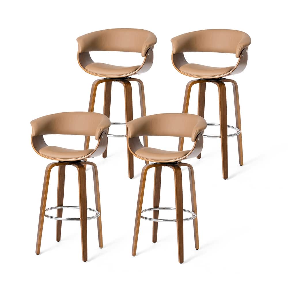 Glitzhome Set of 4 Modern Counter or Bar Height Faux Leather Swivel Upholstered Pub Stools