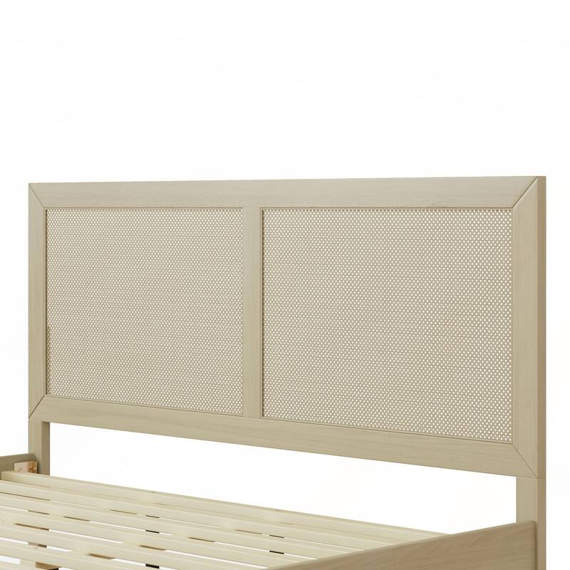 Solid Wood Platform Bed With Rattan