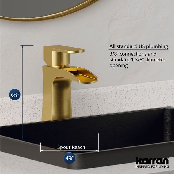 dimension image slide 1 of 3, Karran Kassel Single Hole Single Handle Basin Bathroom Faucet with Matching Pop-up Drain