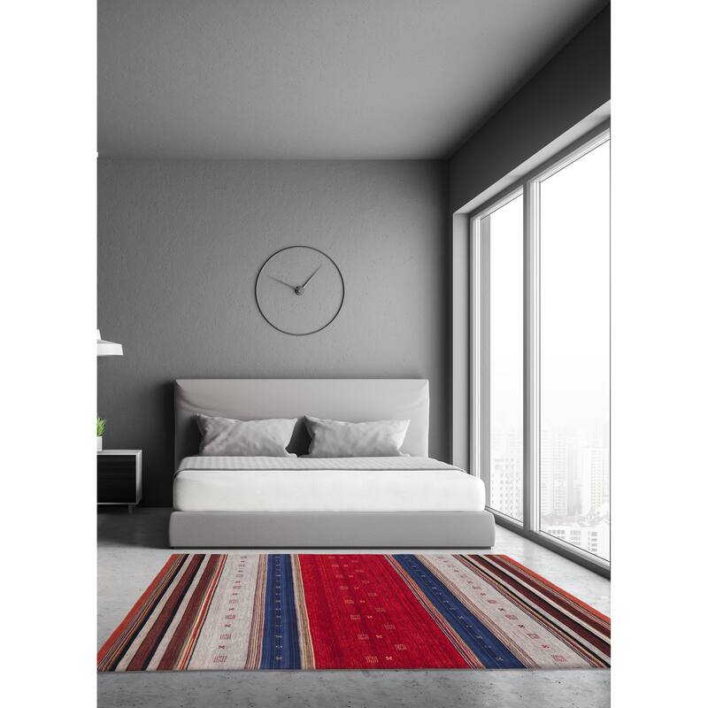 ECARPETGALLERY Hand Loomed Kashkuli Gabbeh Red Wool Rug - 6'4 x 9'7